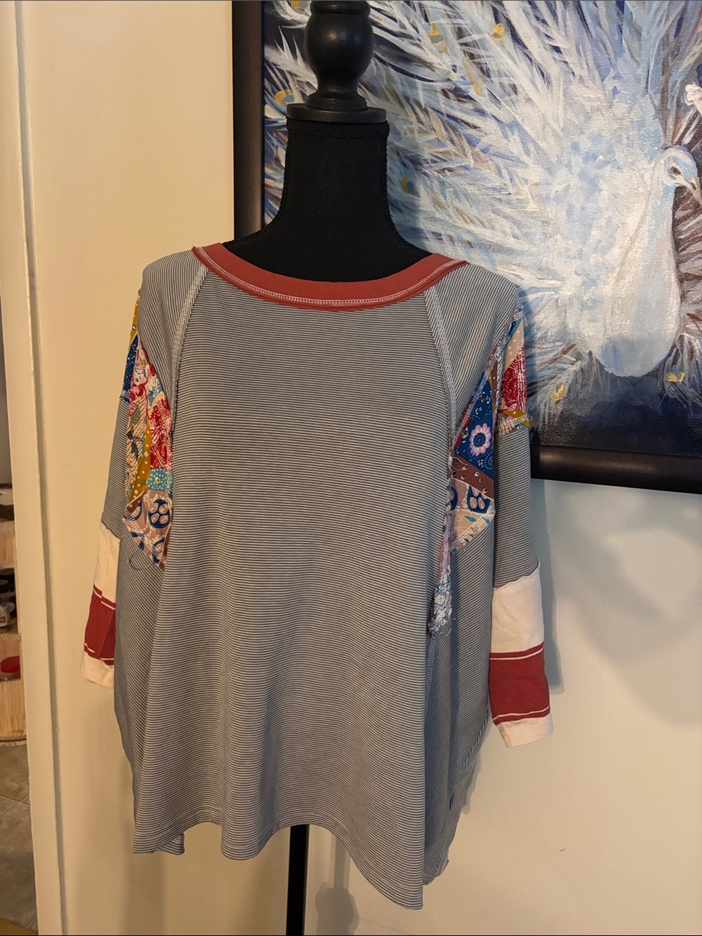 Three Bird Nest Patchwork Oversized Top M